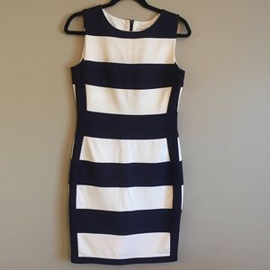 Calvin Klein Navy and off white stripped dress